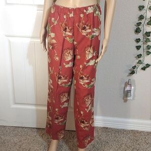 Women's Size XL 100% Cotton Long Floral Pants with Pockets and Scrunch Waist
